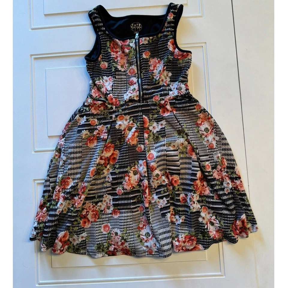 Pippa and Julie Black Plaid Rose Floral Print Dress Big Girls Size 14 - Image 1 of 4