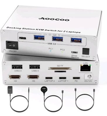 Interruptor KVM AOOCOO 4K@60Hz para monitores duales - 2 portátiles compartiendo 2 monitores 2 USB-C Foto 1 de 4