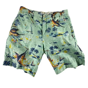 Polo Ralph Lauren Men's Shorts 32 Green Teal Fish Linen Cotton Blend Exclusive - Picture 1 of 8