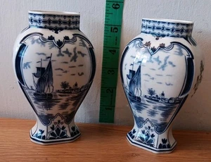 Pair Delft Blue & White Small Baluster vases: 5.5" / 14cm - Picture 1 of 8