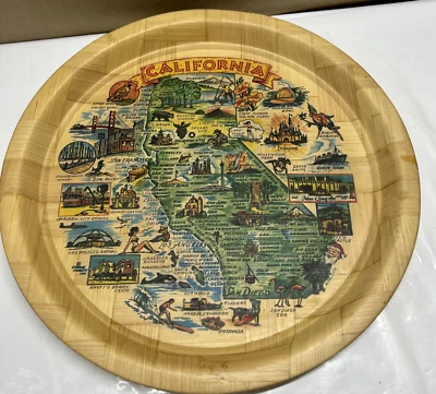 Bandeja decorativa de bambú tejida a mano California recuerdo plato redondo pared 13" de colección Foto 1 de 4