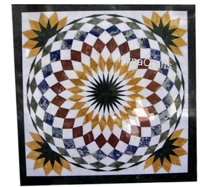 Black Marble Coffee Table Top Unique Pattern Inlay Work Entryway Table for Hotel - Picture 1 of 4