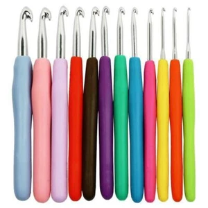 Soft Handle 12 PCS Set Crochet Hooks Needles Knit Yarn Weave Craft Aluminum - Picture 1 of 1