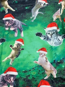 Christmas Sweater Girls Size Medium Green Silky Cute Funny Cool Crazy Kittens - Picture 1 of 14