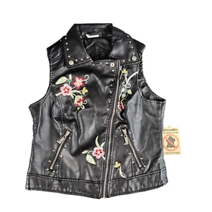 Gilet Joujou donna S nero fiore vegan pelle moto cerniere borchie tasca nuovo con etichette - Foto 1 di 17