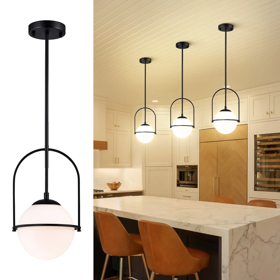 Black Pendant Light Fixture Mid-Century Modern pendant lights Glass Globe Shade - Image 1 of 4