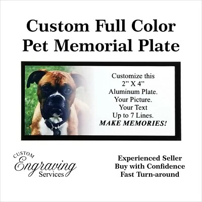 CUSTOM ENGRAVING SERVICES FULL COLOR PET MEMORIAL CUSTOM 2"x4" ALUMINUM Tag Plaque Dog Cat