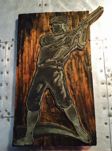 1890-1900 American "BASEBALL PLAYER" Vintage Printing Woodblock MEGA RARE 1/1 - Picture 1 of 10