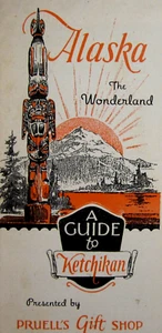 Folleto de viaje vintage de historia Ketchikan de Alaska Trading Post Curio Shop años 30 - Imagen 1 de 9