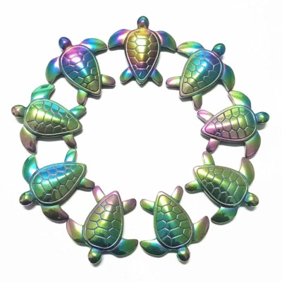 10pcs Rainbow Hematite Carved Sea Turtle Pendant Bead 43x43x7mm Jewelry Making - Image 1 of 4