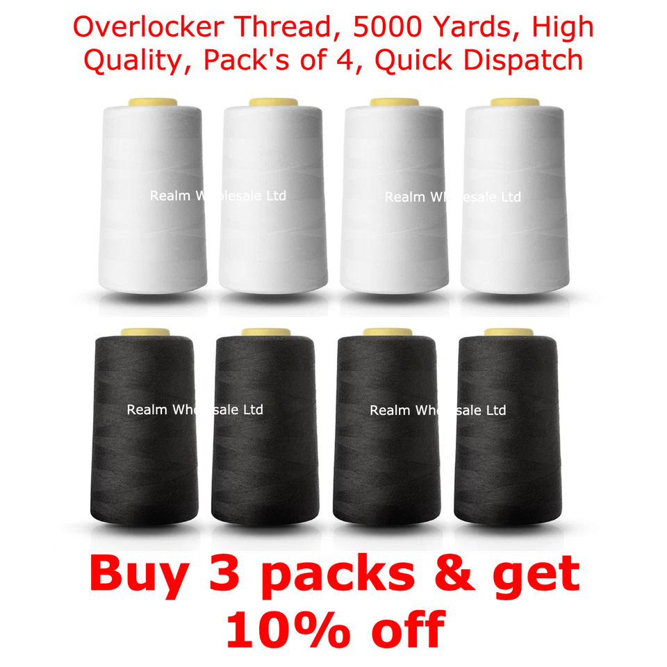Overlocking Thread Polyester Sewing Machine Industrial  5000 Yard x 4 Cones UK - Image 1 of 1