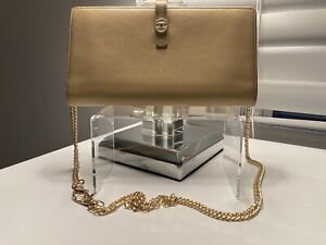 Authentic Chanel Caviar Leather wallet In Light Tan on Chain