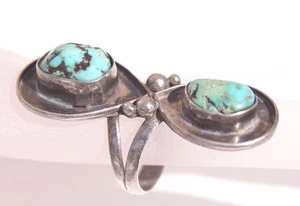 VINTAGE SELTENER Ring mit zwei Steinen Türkis STERLINGSILBER Größe 7 - Bild 1 von 4