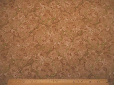 Tela asiática por yarda marrón tostado verde floral sobre marrón tostado algodón premium #C Foto 1 de 2