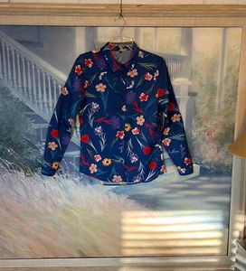 Women's Long Sleeve French Blue Floral Button Down Collared Blouse Sz. S - Bild 1 von 12
