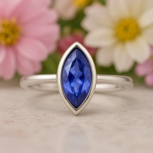 925 Plata de Ley Anillo Azul Tanzanita Corte Marquesa Bisel Mujeres Tamaño Todo - Imagen 1 de 10
