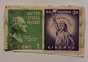 Estampilla postal de Estados Unidos ~ G. Washington 1¢ verde/J. Adams 2¢ Rojo ~ c.1930 - 031 - Imagen 1 de 6