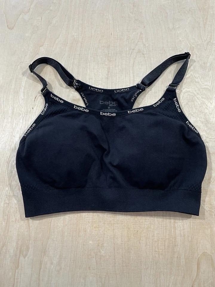 Sutiã esportivo feminino acolchoado Bebe Racerback tamanho M preto - Imagem 1 de 4