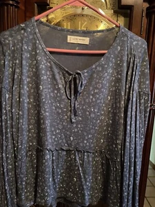 Lucky Brand Womens Small Soft Blue Floral Peasant Top New With Tags - Picture 1 of 6