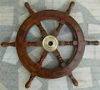 18" Brass Nautical Brown Wooden Steering Wheel Wall Boat Ship Wheel Décor Gift