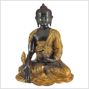 Medizinbuddha Bhaisajyaguru Messing schwarzgold 29cm 6kg Medizin Buddha Statue - Picture 1 of 4