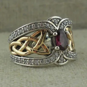 Vintage Women Two Tone Celtic Knot Cubic Zirconia Ring Wedding Jewelry Sz 5-10 - Picture 1 of 11