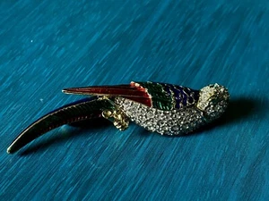 Vintage Gold Metal Rhinestone Diamante Crystal Parrot Design Pin/Brooch - Picture 1 of 12