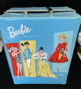 Carrying Case Ponytail Blue 4 Barbies X Cardboard Barbie Dream House 1961 Mattel - Picture 1 of 8