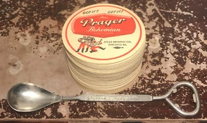 atlas prager bohemian beer coasters 1950’s (31) and beer bottle opener spoon - Picture 1 of 24