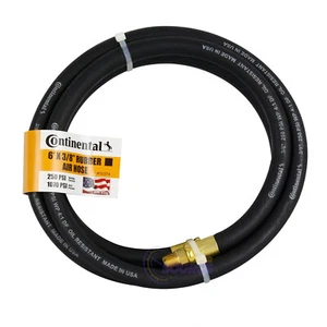 Manguera de aire de goma Continental 6 pies x 3/8 pulgadas 250 PSI resistente al aceite negra 10374 - Imagen 1 de 6