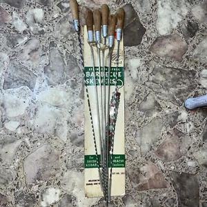 Set of 6 vintage Barbaque Skewers Sturdy Chrome Plated Steel - Picture 1 of 7