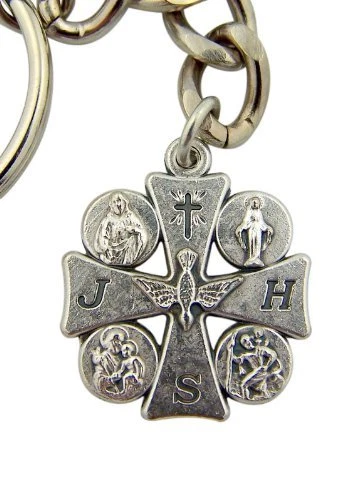 Cuatro 4 Vías Cruz con Paloma Santa 1" Medalla en Llavero Protección de Viaje Llavero Foto 1 de 1