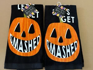 New Ritz Kitchen Towel Set ~ Halloween Let’s Get Smashed Pumpkin Design - Picture 1 of 3