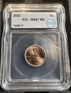 2023 Extra "V" Lincoln Cent Penny Graded ICG MS67RD VDB-V Variety Error - Picture 1 of 2