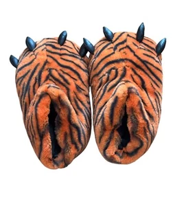 Old Navy Tiger Paw Slippers Kids XL (3-4) Fuzzy Plush Indoor Shoes Non-Slip - Picture 1 of 7