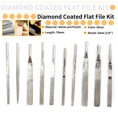 10Pcs High Quality Diamond Coated File Air Micro Die Grinder Polish Tool F Metal - Image 1 of 4