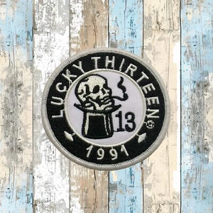 LUCKY 13 SMOKING SKELETON Patch Embroidered Iron-On Applique Biker Motorcycle - Picture 1 of 16