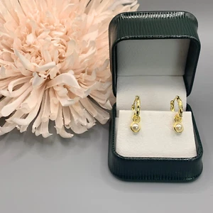18k Gold Freshwater Pearl Drop Earrings, 925 Silver Real Pearl Hoop Earring - Picture 1 of 5