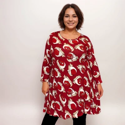 ROCKTHOSECURVES WOMENS CHRISTMAS TOP LONG SLEEVE A-LINE SWING TOP PLUS SIZE - Image 1 of 2