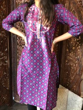 Boho Chic Pink Printed Tunic Dress Cotton Summer Comfy Ethnic Wear Long Kurti S