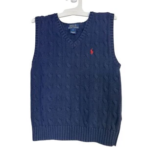 Polo Ralph Lauren Navy Cable Knit Sweater Vest Size 5 Kids 100% Cotton - Picture 1 of 4