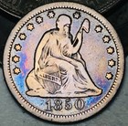 1850 assis Liberty Quarter 25C choix non classé 90 % argent pièce américaine CC21825