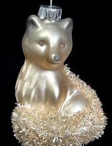 Mundgeblasener satinierter Glasfuchs Weihnachtsschmuck mit "pelzigem" Schwanz 4 Zoll - Bild 1 von 8