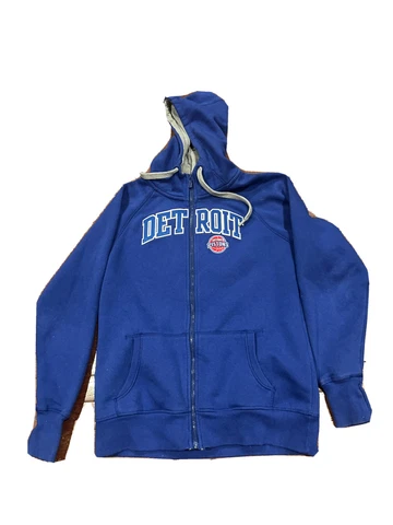 Men’s  NBA Detroit Pistons Blue Zip Front Hoodie Sweatshirt Sz L Cotton/Poly Cover