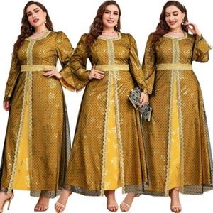 Muslim Women Mesh Maxi Dress Dubai Abaya Loose Kaftan Robe Arab Robe Cocktail - Picture 1 of 22