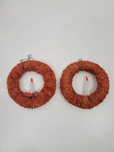 Vintage Red Paper Chenille Raffia 3" Christmas Wreaths Set Of 2 - Picture 1 of 2