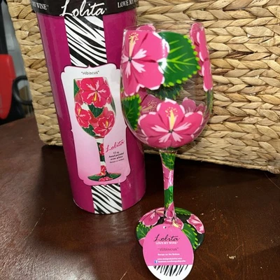 Copa de vino Lolita rosa hibisco 23 cm de alto regalo en caja #6007474 receta retirada Foto 1 de 4