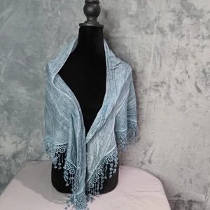 Sciarpa boho blu pizzo orlo donna taglia unica leggera triangolo frange scialle avvolgente - Foto 1 di 10