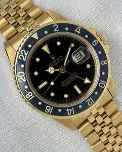 Rolex GMT Master Rare 18ct Yellow Gold Nipple Dial Jubilee Gents Watch 16758 - Picture 1 of 24