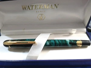 Waterman Phileas  Rollerball Pen Green Marble Gold Accents NM In Box - Picture 1 of 12